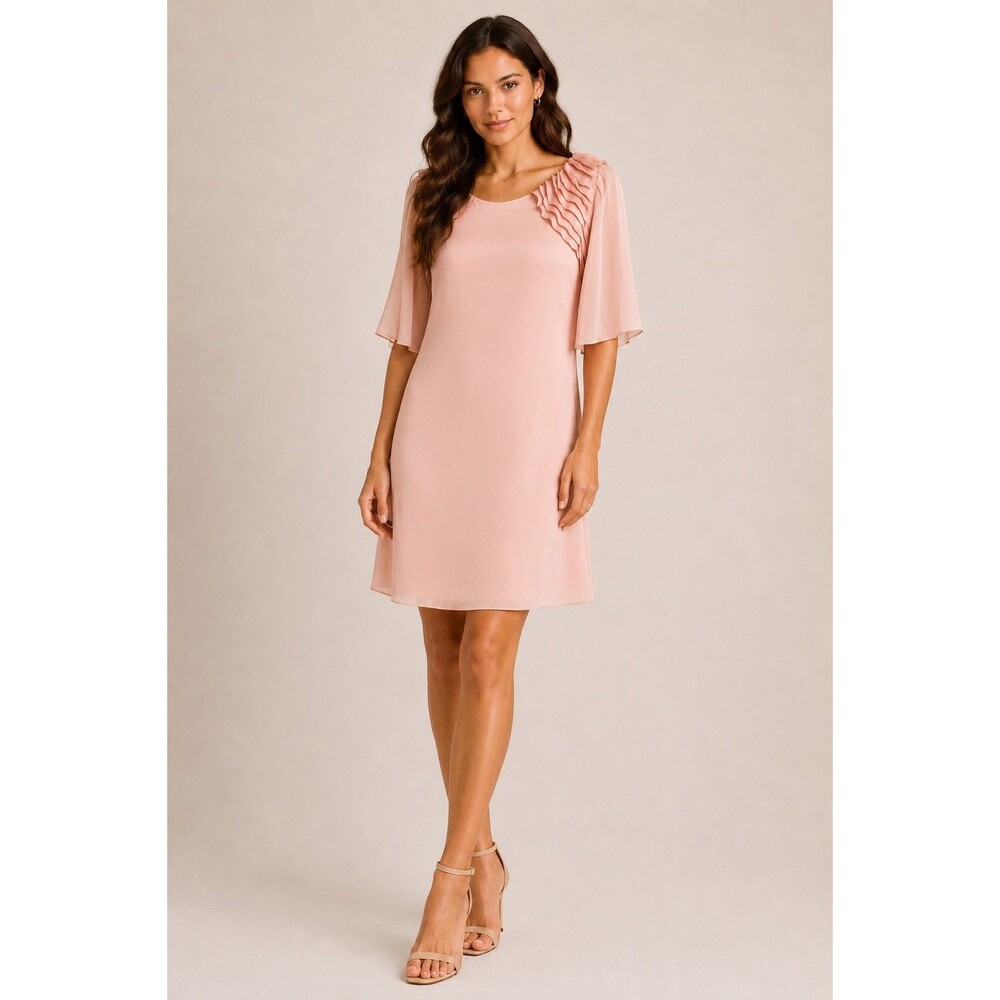Elizabeth and James Womens Sz S Blush silk dress Ruffled SS Sleeves Romantic EUC